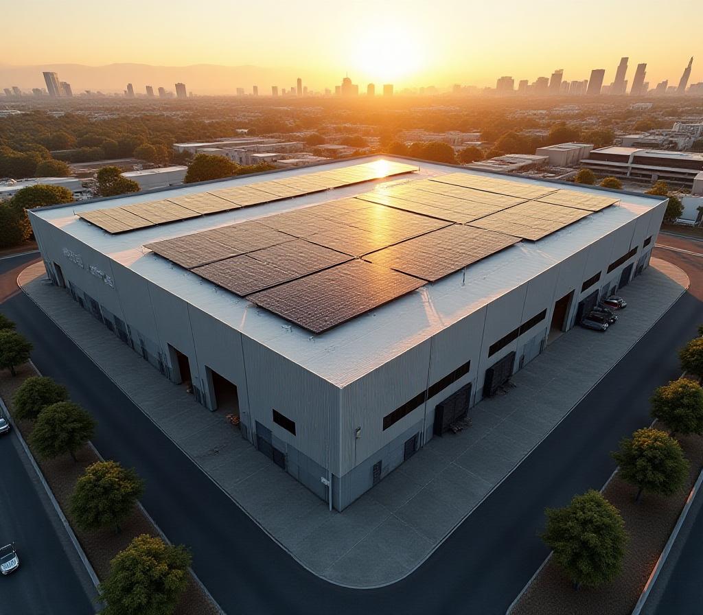 Warehouse with solar array rooftop