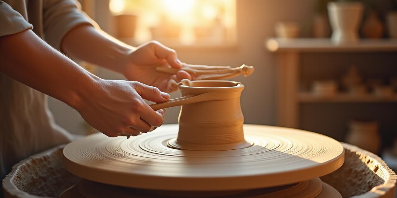 Artisans hands working on a pottery wheel in a sunlit Melbourne studio